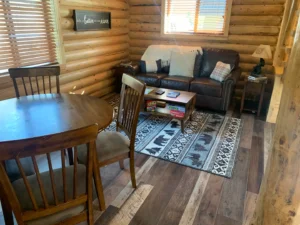 Dining table and couch area