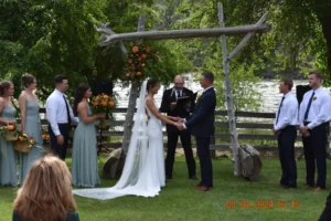 Wedding ceremony at River View Cabins Idaho Venue on the Salmon River