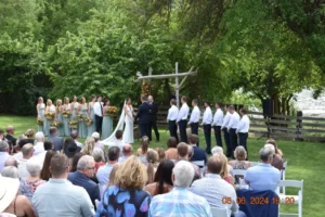 Wedding ceremony at River View Cabins Idaho